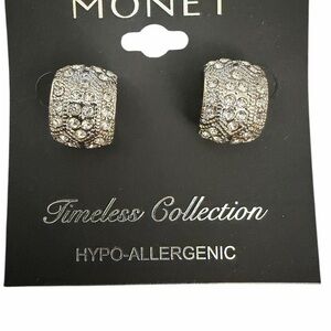 Monet Jewelry Timeless Silver Tone Huggie Womens Glass 17mm Hypoallergenic Hoop